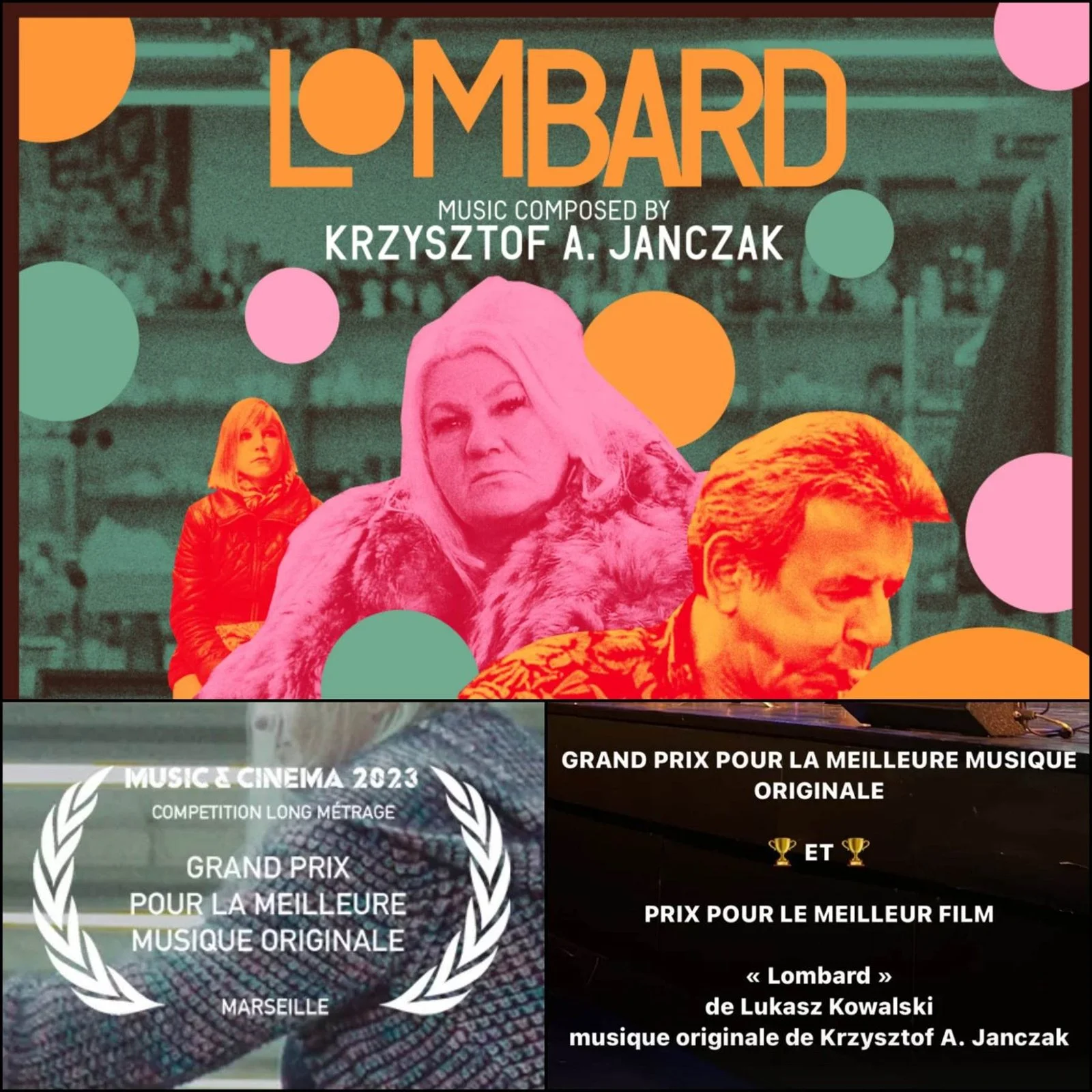 Grand Prix announcement for Lombard at the International Festival of Film & Music, Marseille
