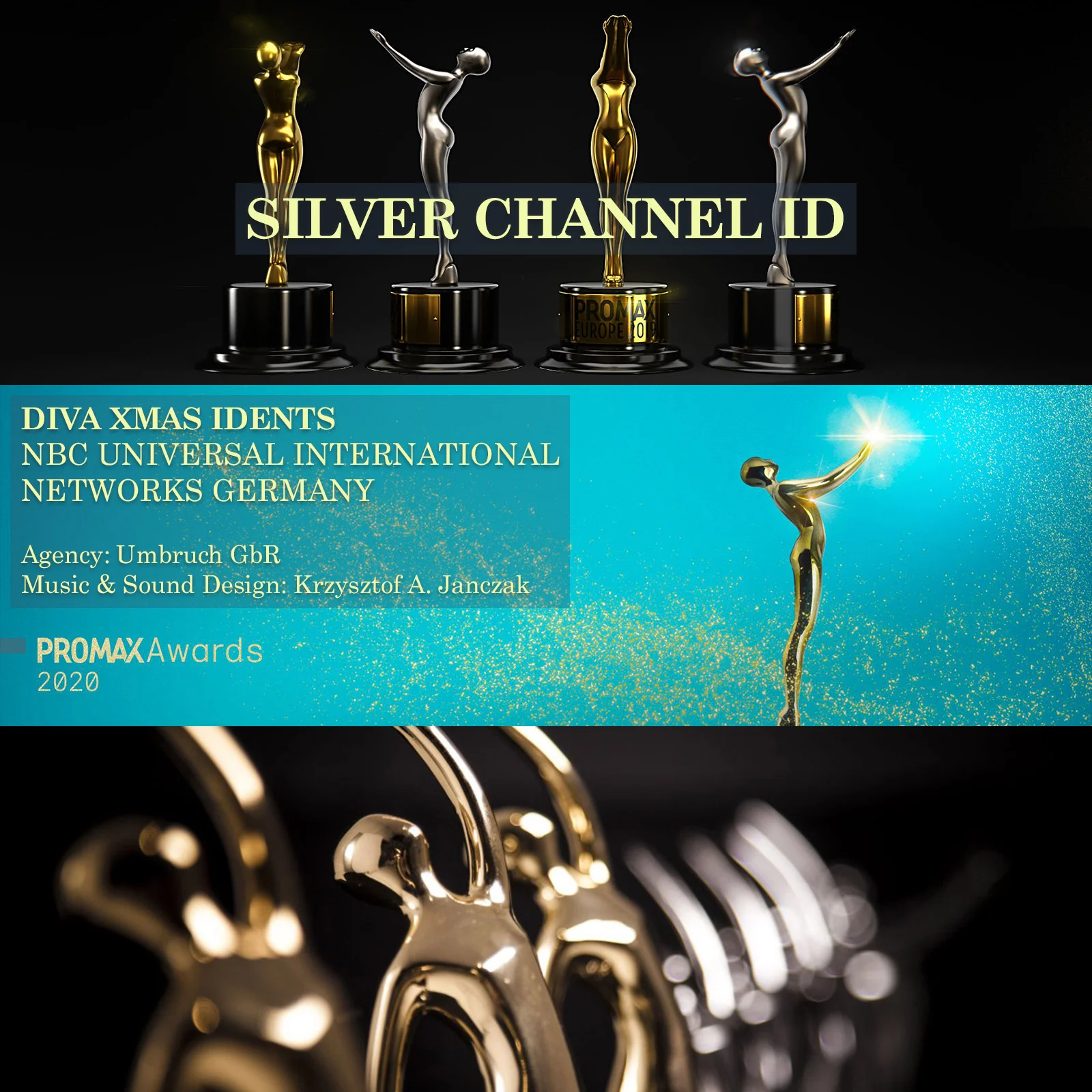 Promax Europe Silver Channel ID trophies for DIVA Xmas Idents