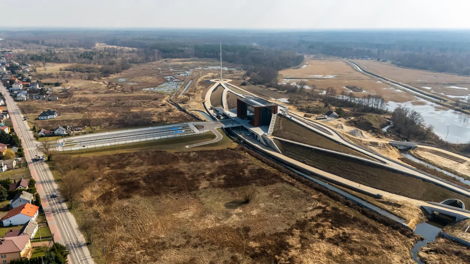 Aerial view of the museum and its landscaped approach