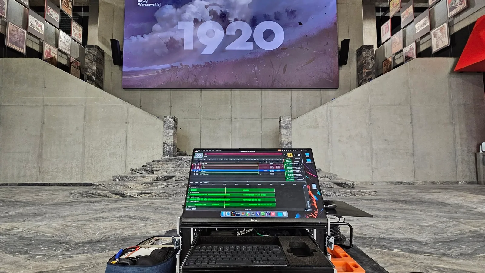 Playback rig running the spatial score in the museum foyer