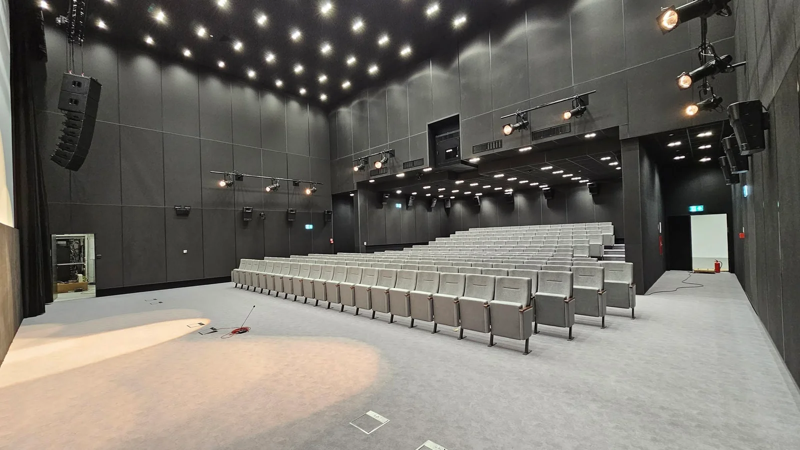 The museum cinema auditorium, with wall-mounted speakers