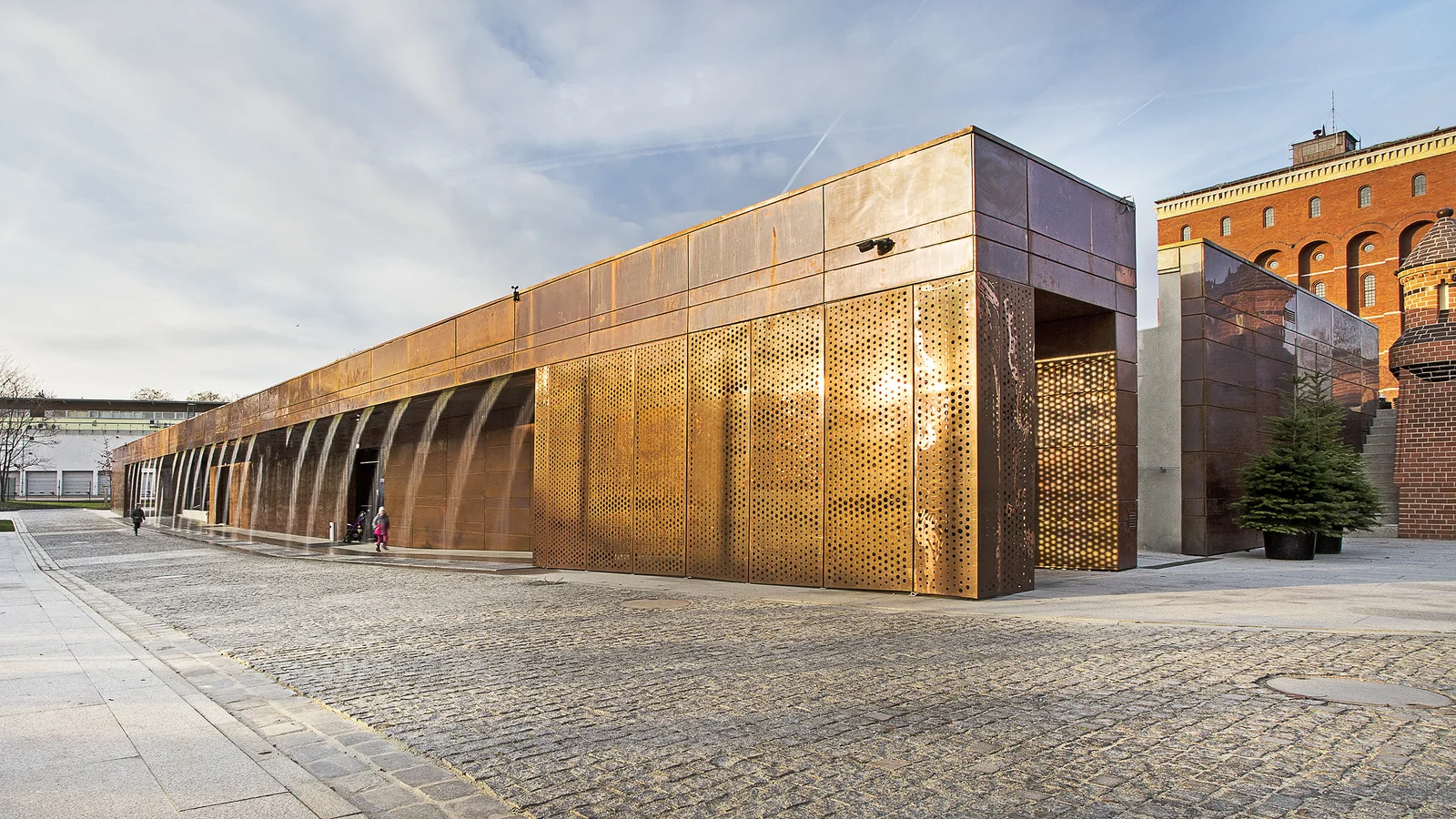 The Hydropolis building, with water running down its facade